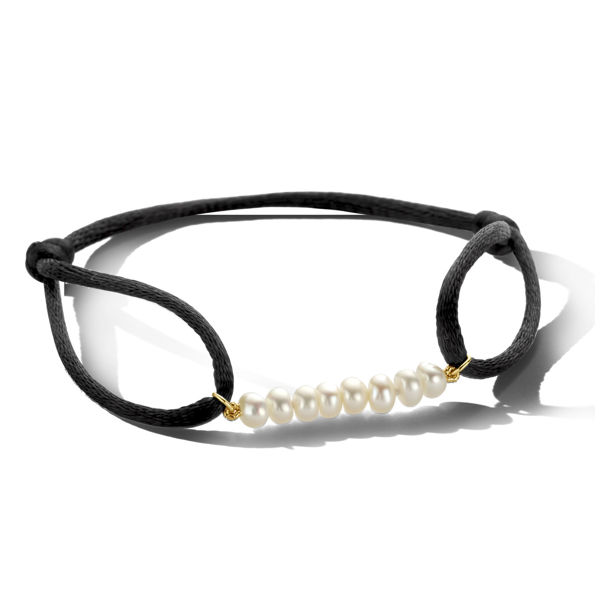 Gold plated satijnen armband met zoetwaterparels - Lengte 13 - 26 cm