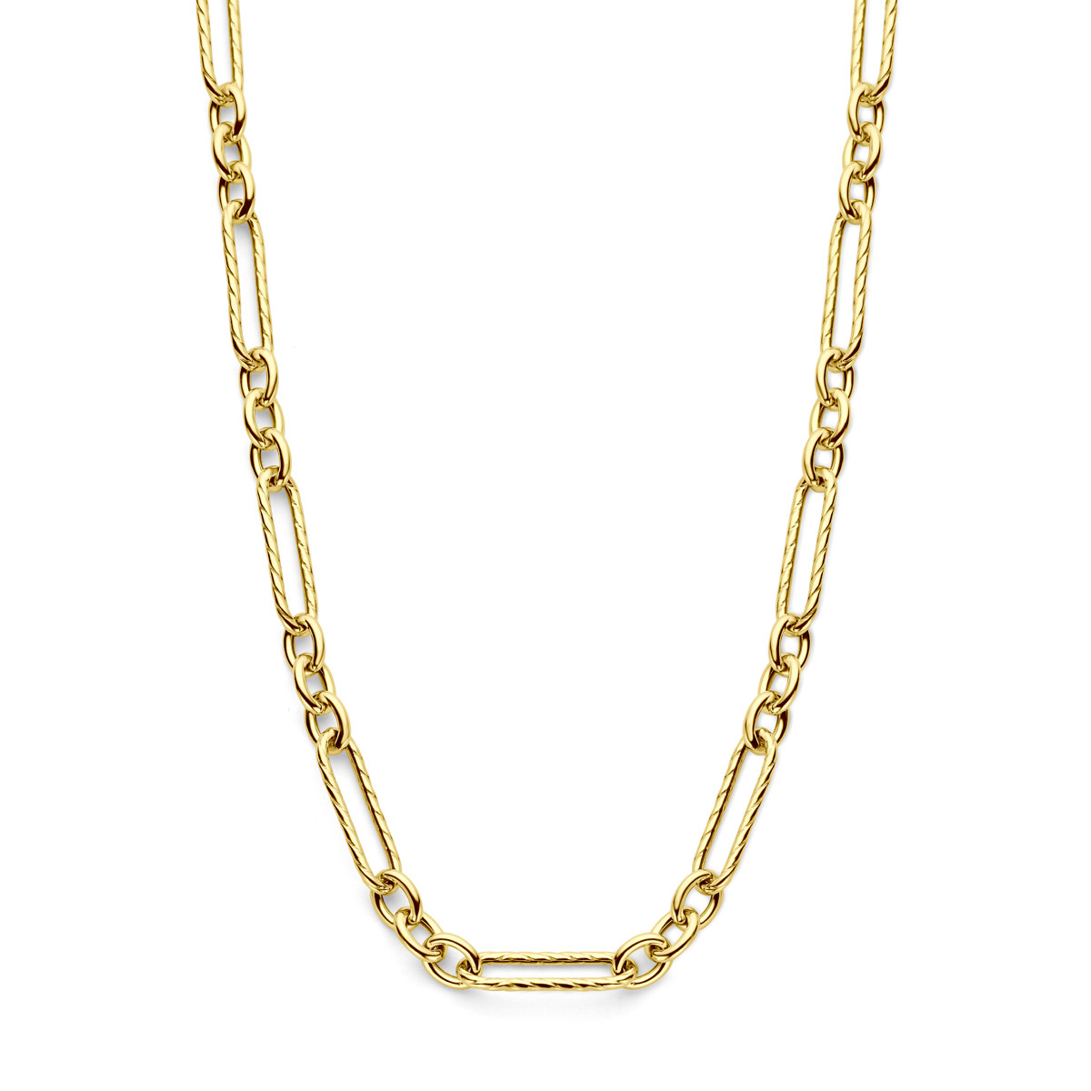 Gold plated schakelketting met bewerkte paperclipschakels 7.5 mm - Lengte 43-48 cm