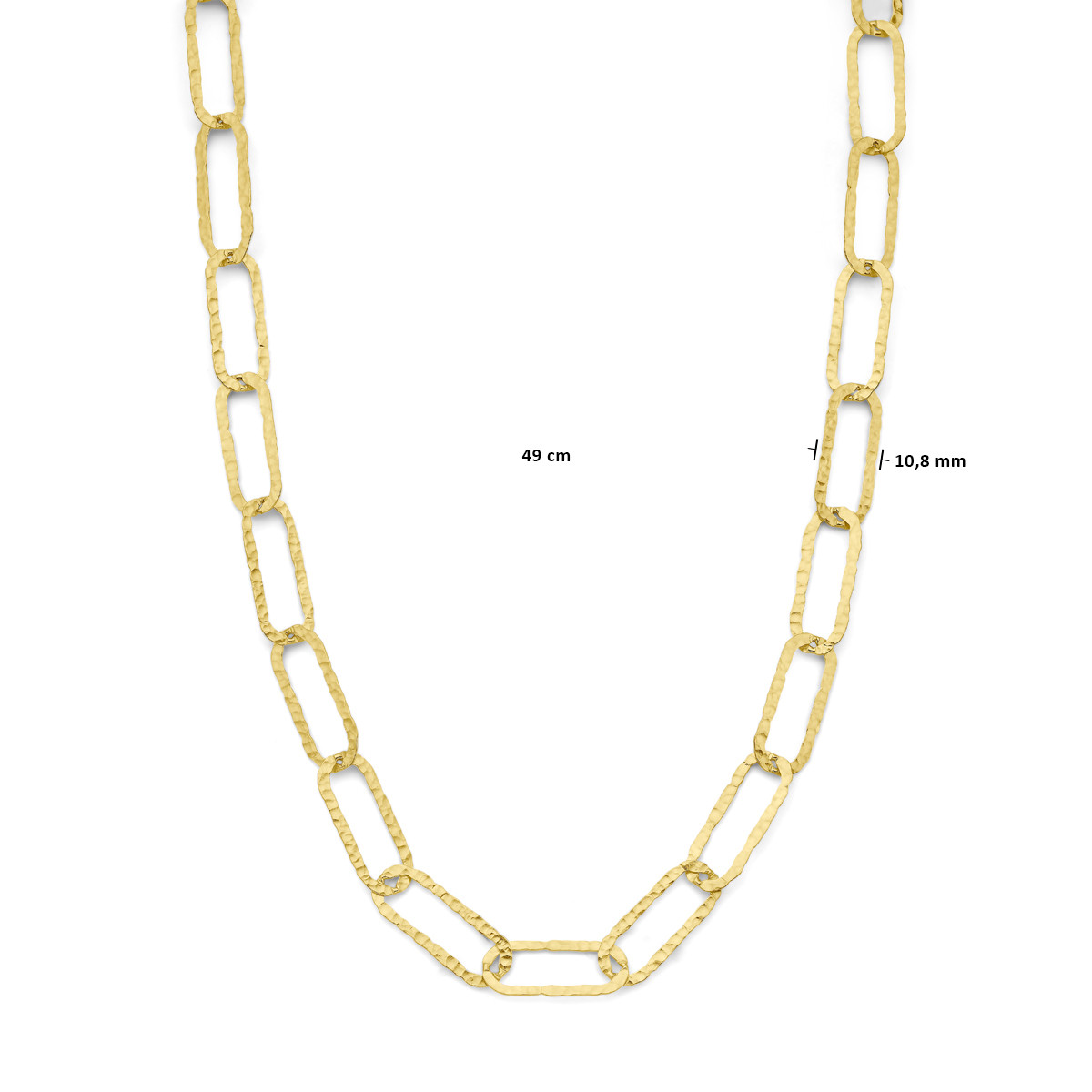 Gold plated schakelketting met bewerkte paperclipschakels - Lengte 49 cm