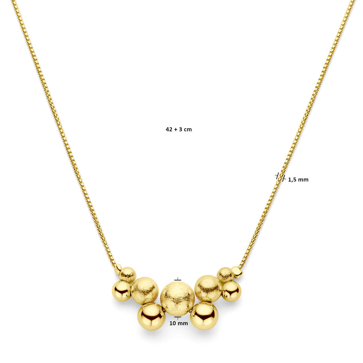 Gold plated keting met bolletjes hanger - Lengte 42-45 cm