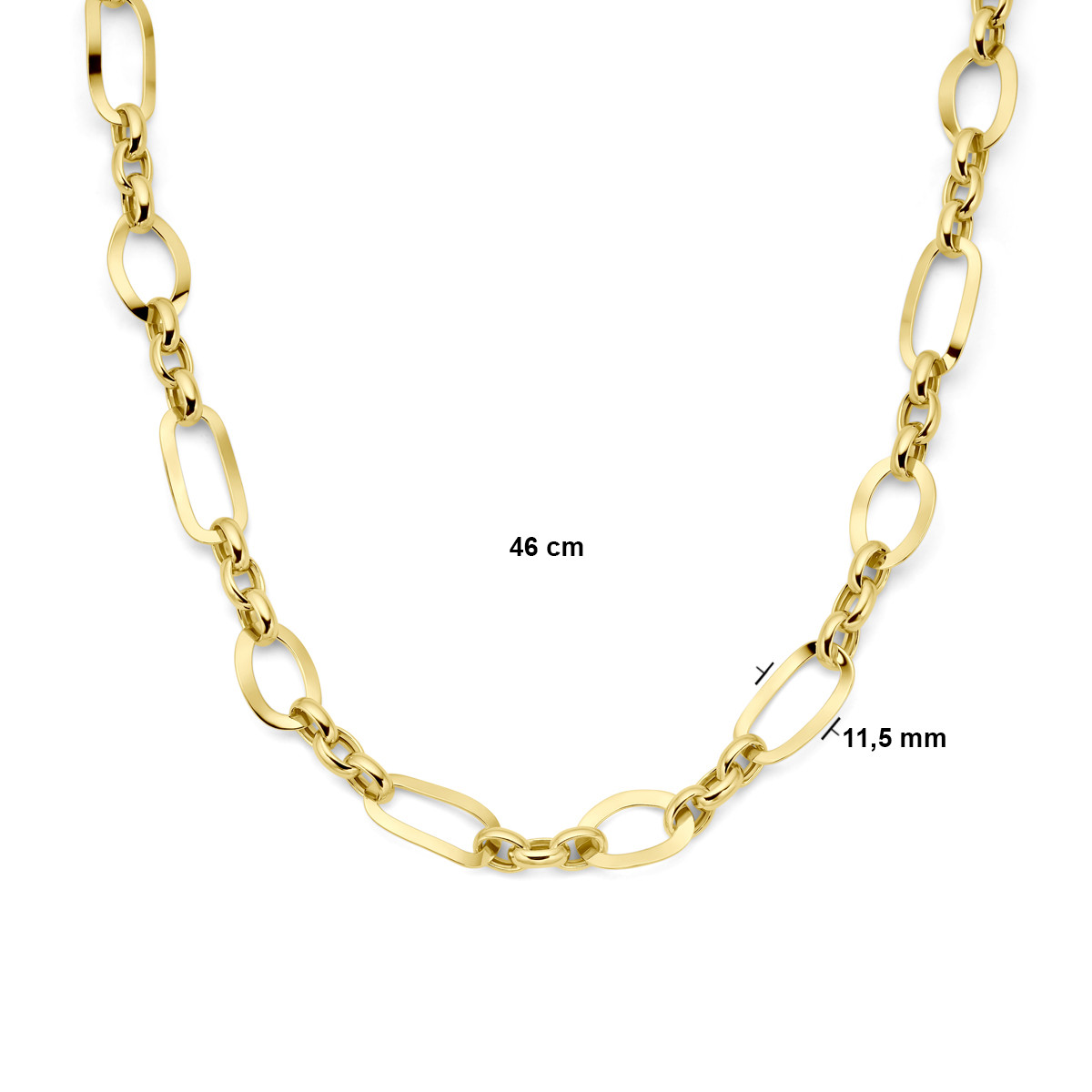 Gold plated schakelketting met diverse schakeltypes 11.5 mm breed - Lengte 46 cm