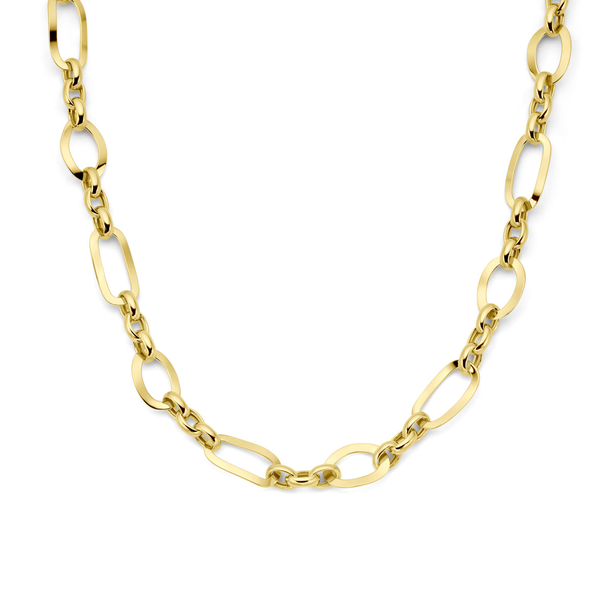 Gold plated schakelketting met diverse schakeltypes 11.5 mm breed - Lengte 46 cm