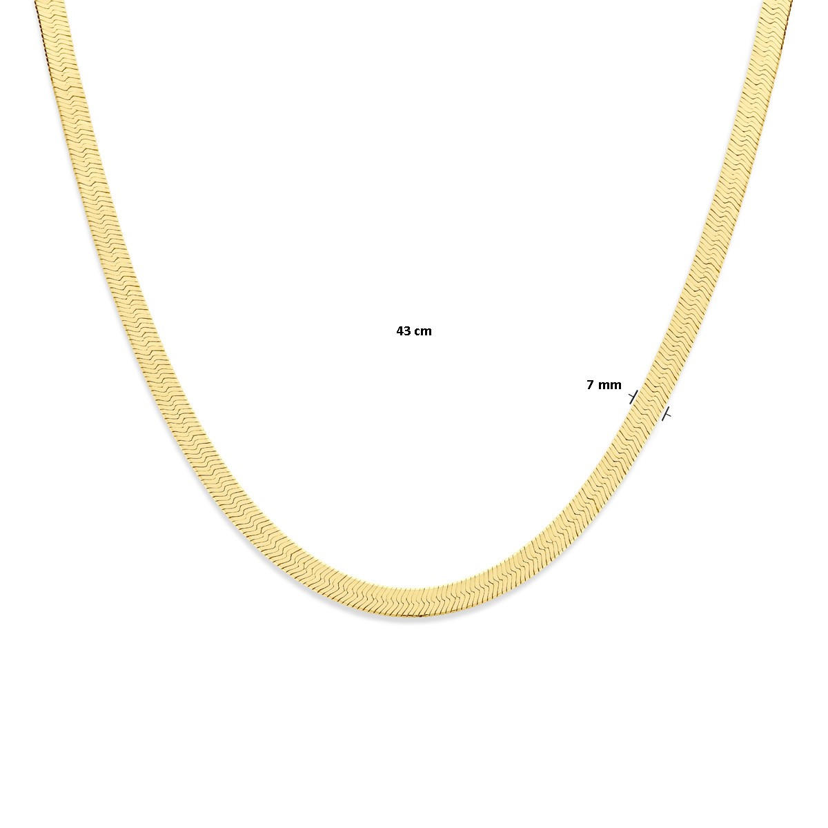 Gold plated schakelketting met platte slangschakel 7 mm breed - Lengte 43 cm