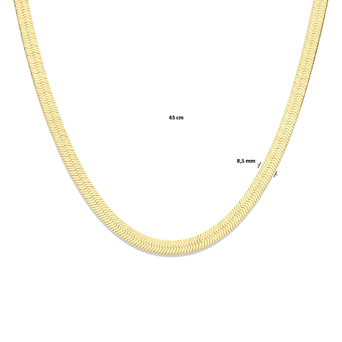 Gold plated schakelketting met platte slangschakel 8.5 mm breed - Lengte 43 cm
