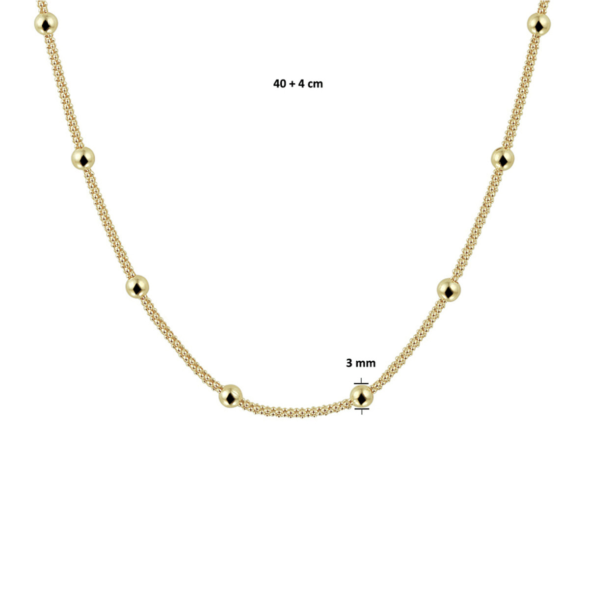Gold plated schakelketting met ronde bolletjes en opvallende schakels 3 mm breed - Lengte 40-44 cm