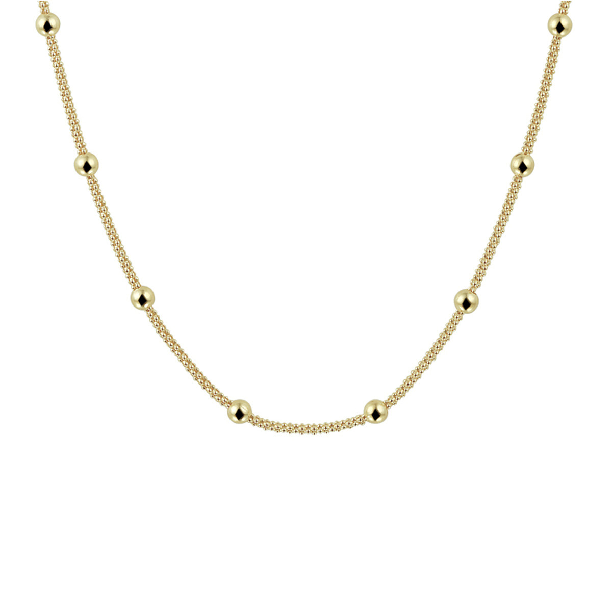 Gold plated schakelketting met ronde bolletjes en opvallende schakels 3 mm breed - Lengte 40-44 cm