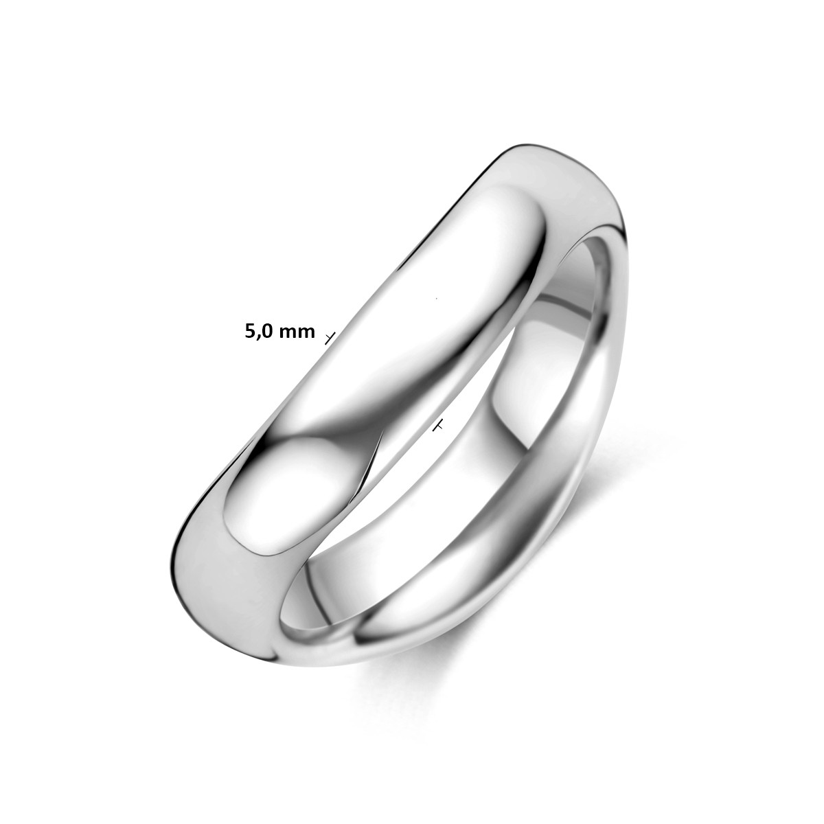 Golvende zilveren ring met moderne uitstraling gerhodineerd 5 mm breed