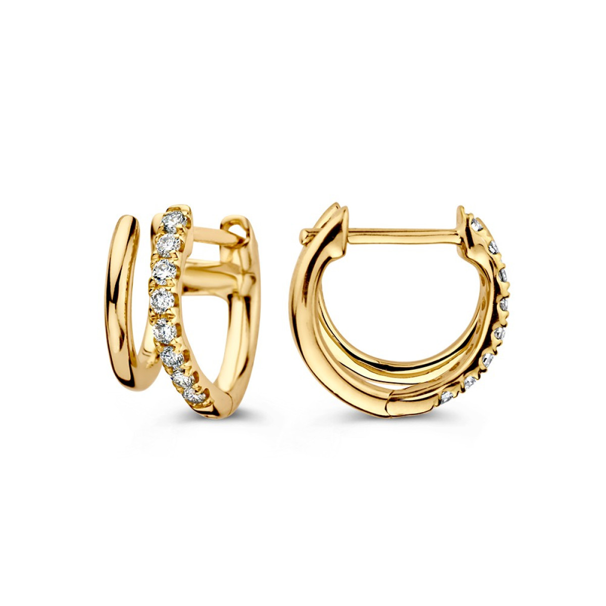 Gouden 0.20 crt diamanten oorbellen met een grote en een kleine oorring - 6 mm x 10 mm