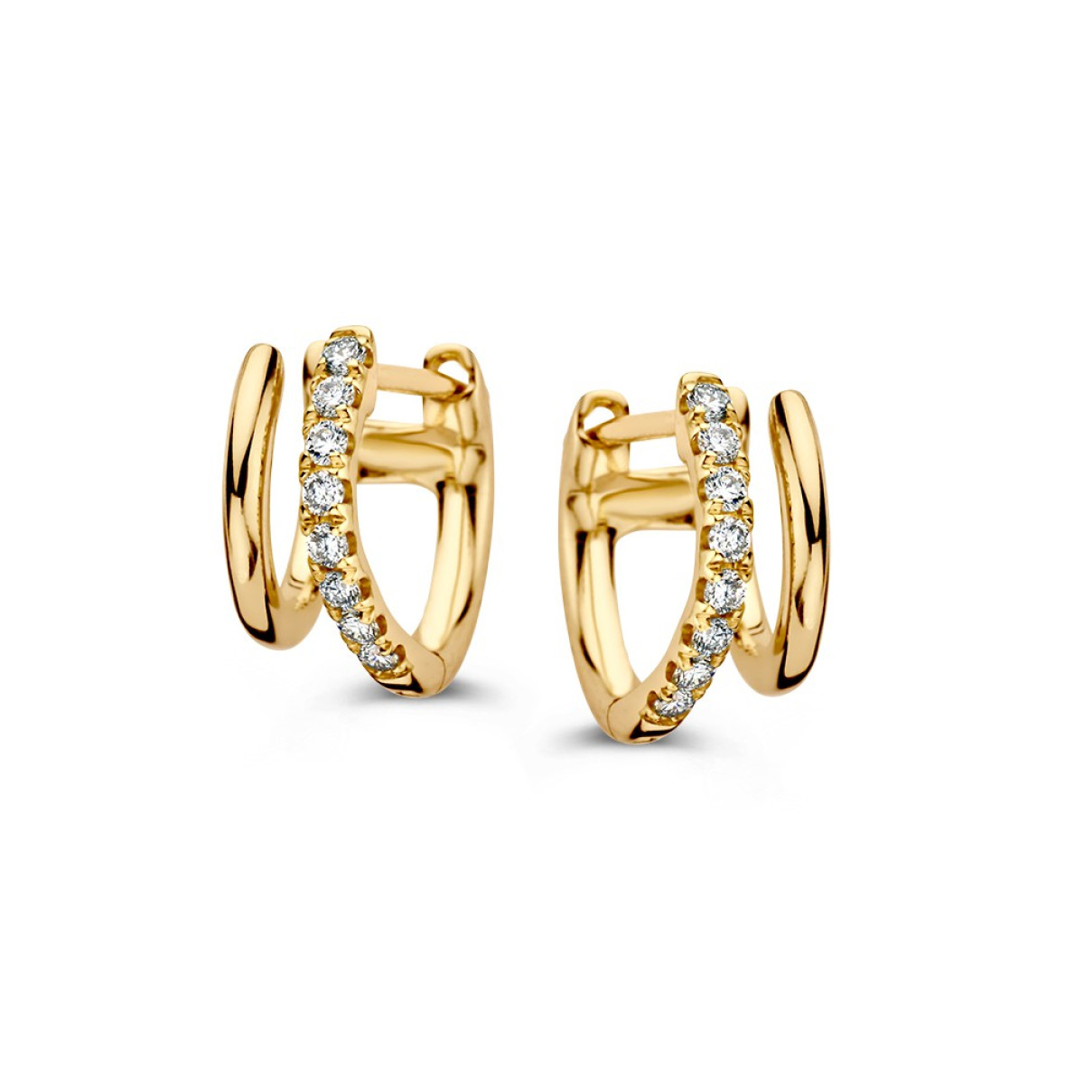 Gouden 0.20 crt diamanten oorbellen met een grote en een kleine oorring - 6 mm x 10 mm