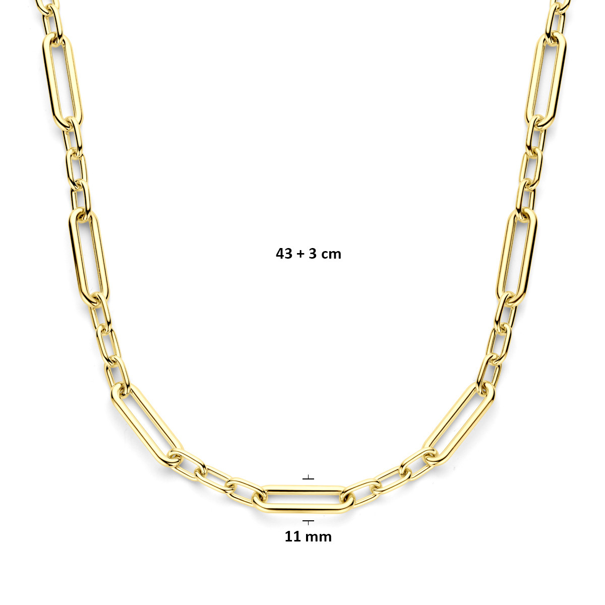 Gouden 14-karaat ankerschakelketting met glanzende afwerking breedte 11 mm - Lengte 43-46 cm