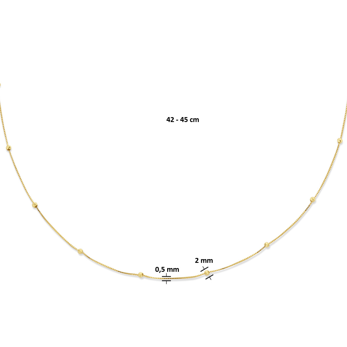 Gouden 14-karaat fijne ketting met bolletjes en gediamanteerde afwerking - Lengte 42-45 cm