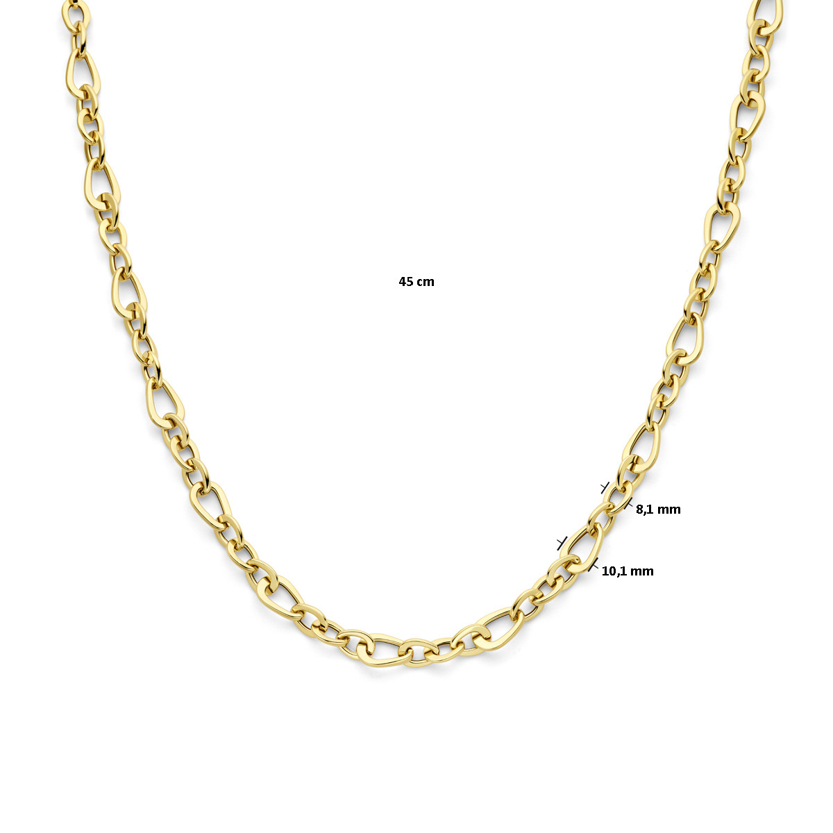 Gouden 14-karaat glanzende ankerschakelketting zonder stenen - Lengte 45 cm