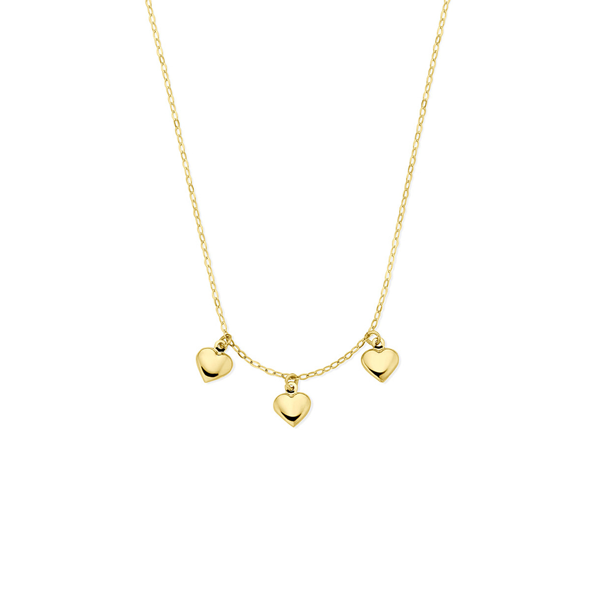Gouden 14-karaat glanzende ketting met 3 hartjes hangers 5.5x6 mm - Lengte 40-42 cm