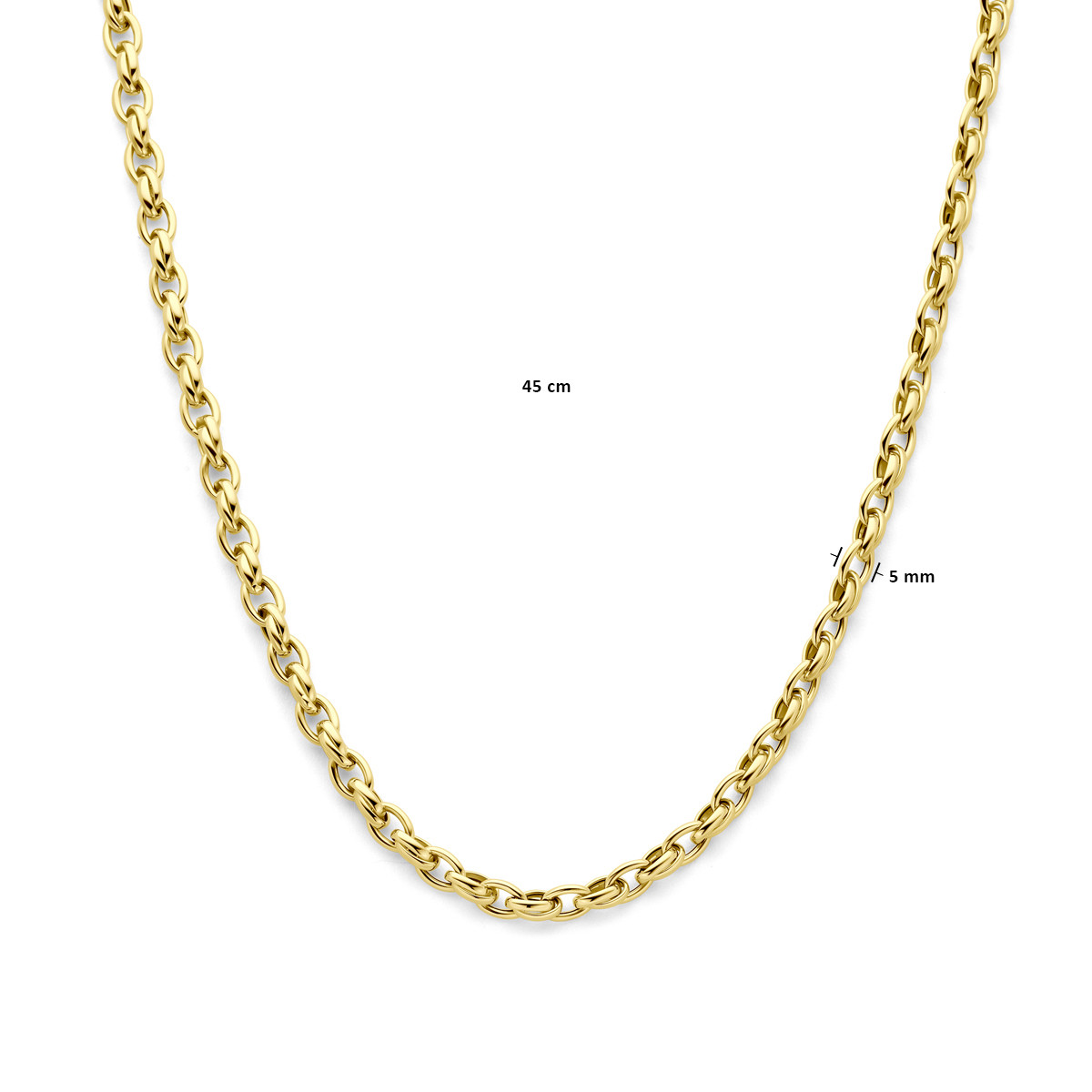 Gouden 14-karaat glanzende schakelketting met ovale schakels 5 mm breed - Lengte 45 cm