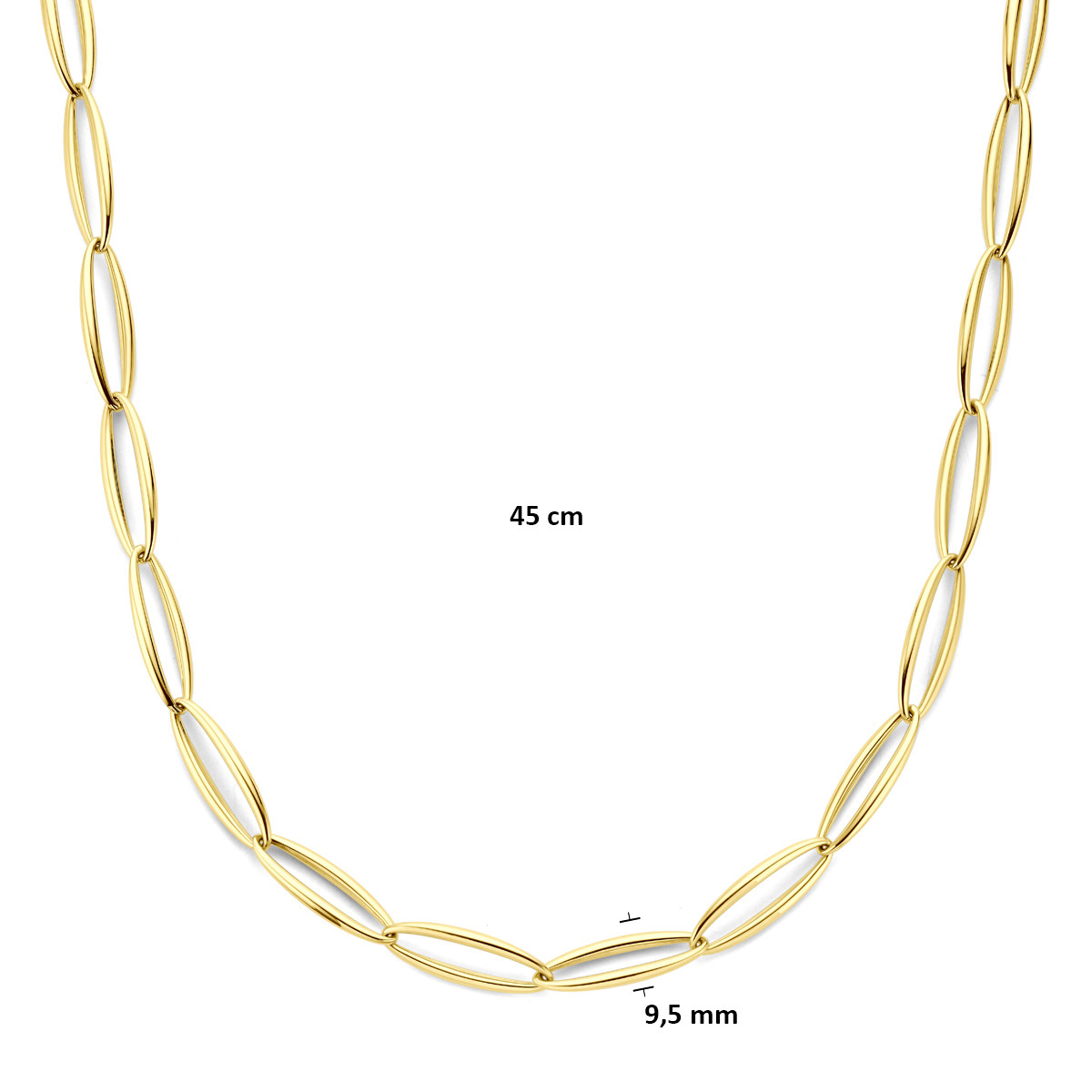 Gouden 14-karaat glanzende schakelketting met overige schakels 9.5 mm - Lengte 45 cm