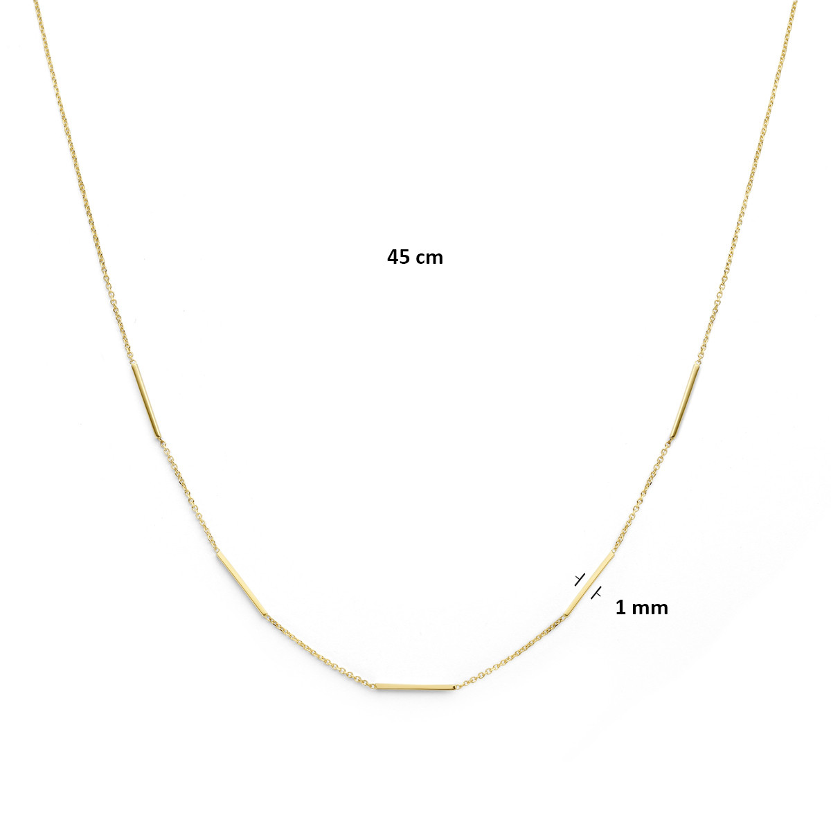 Gouden 14-karaat schakelketting met staafjes en glanzende afwerking - Lengte 45 cm