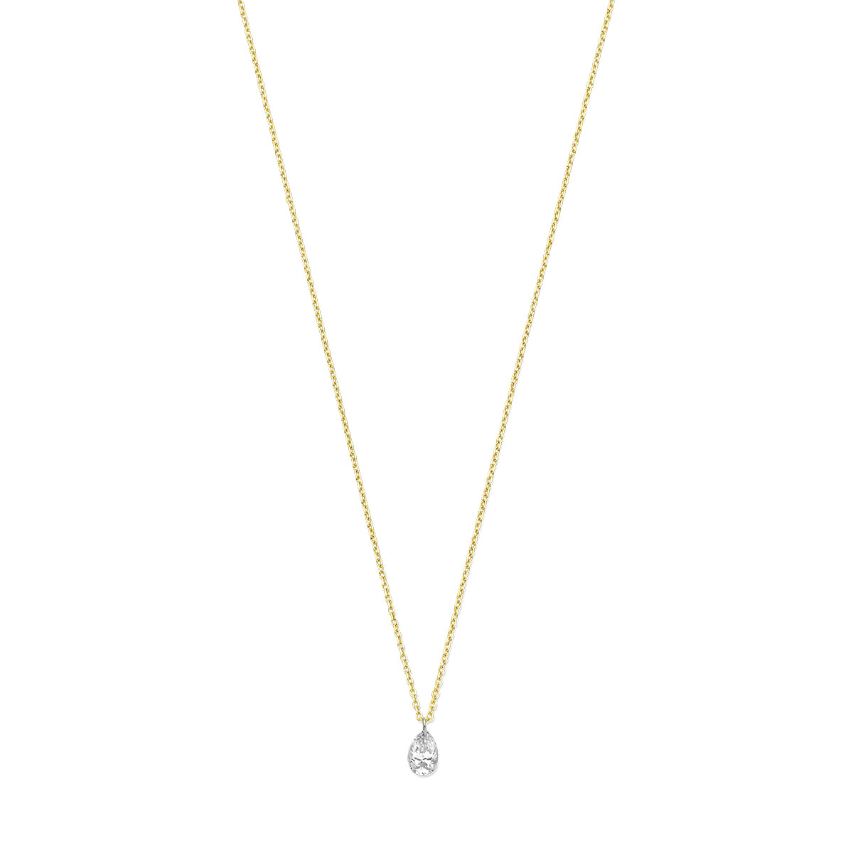 Gouden 18-karaat ketting met peer geslepen diamant 0.15 crt - Lengte 40-42-44 cm