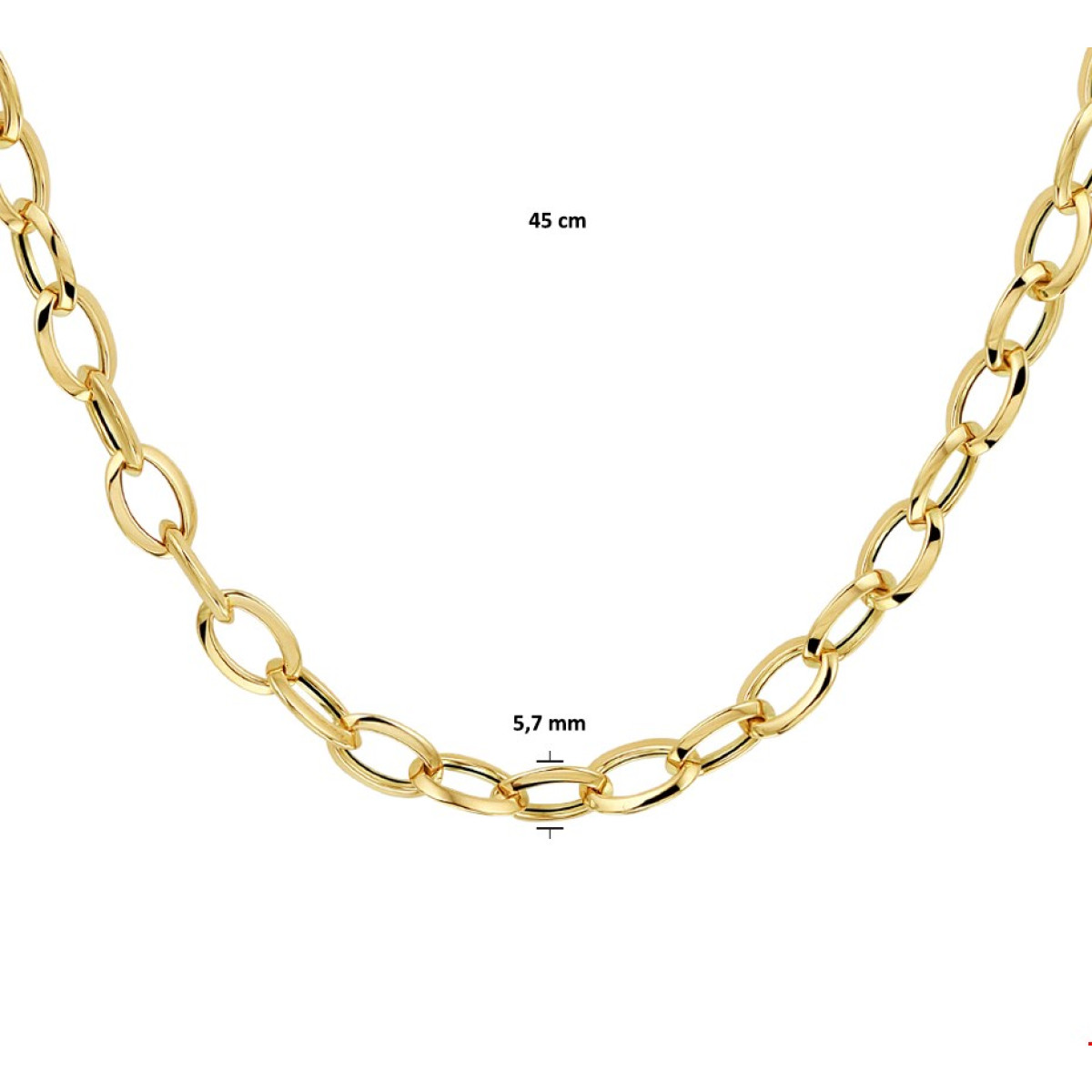 Gouden 5.5mm brede anker schakelketting 45 cm draaglengte