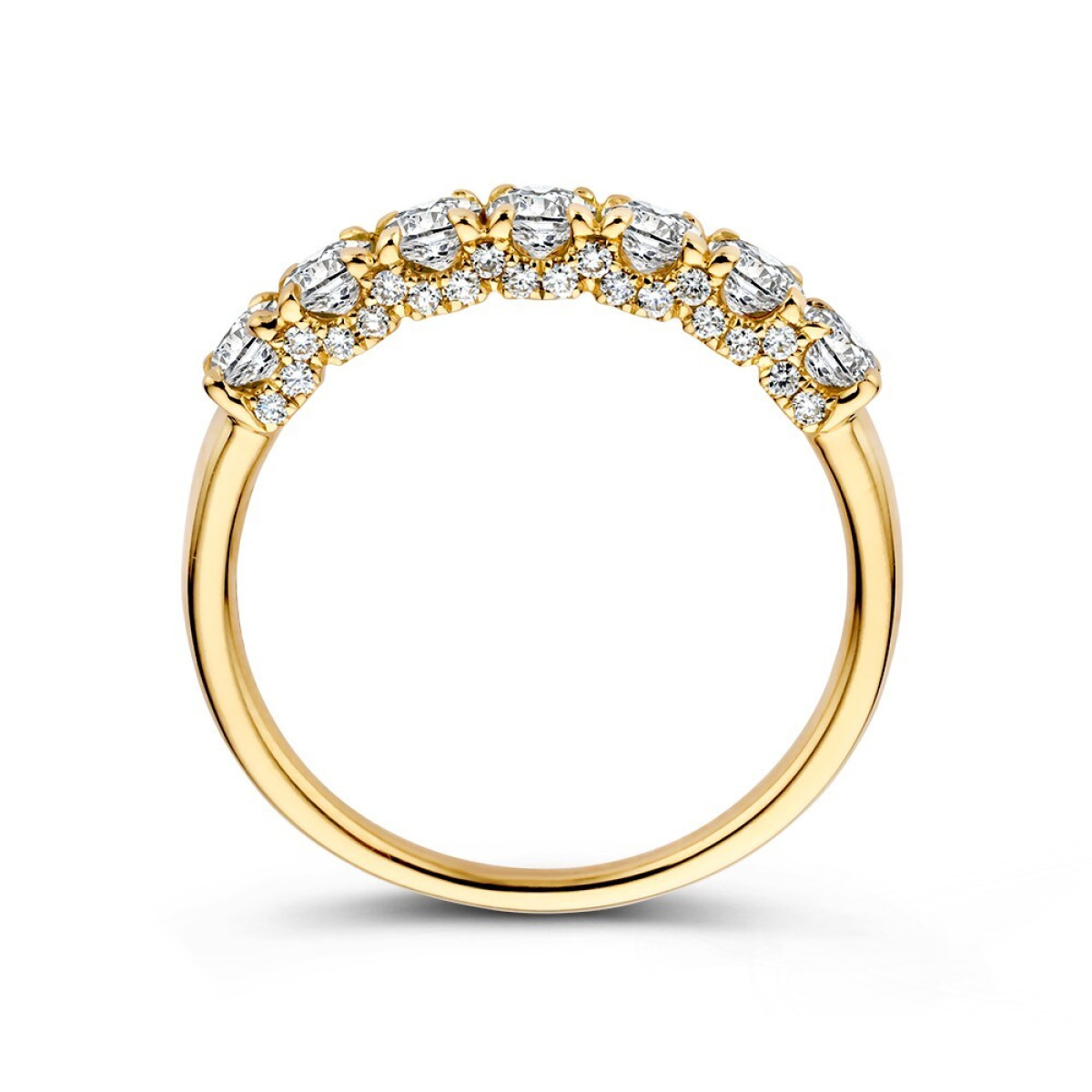 Gouden aanschuifring met 7 diamanten en stenen rij onder 1.12 crt