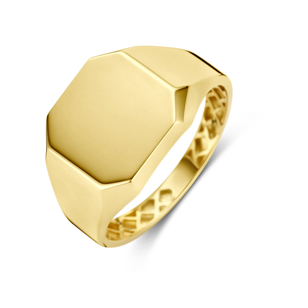 Gouden vierkante graveerring voor heren 12.5 mm breed
