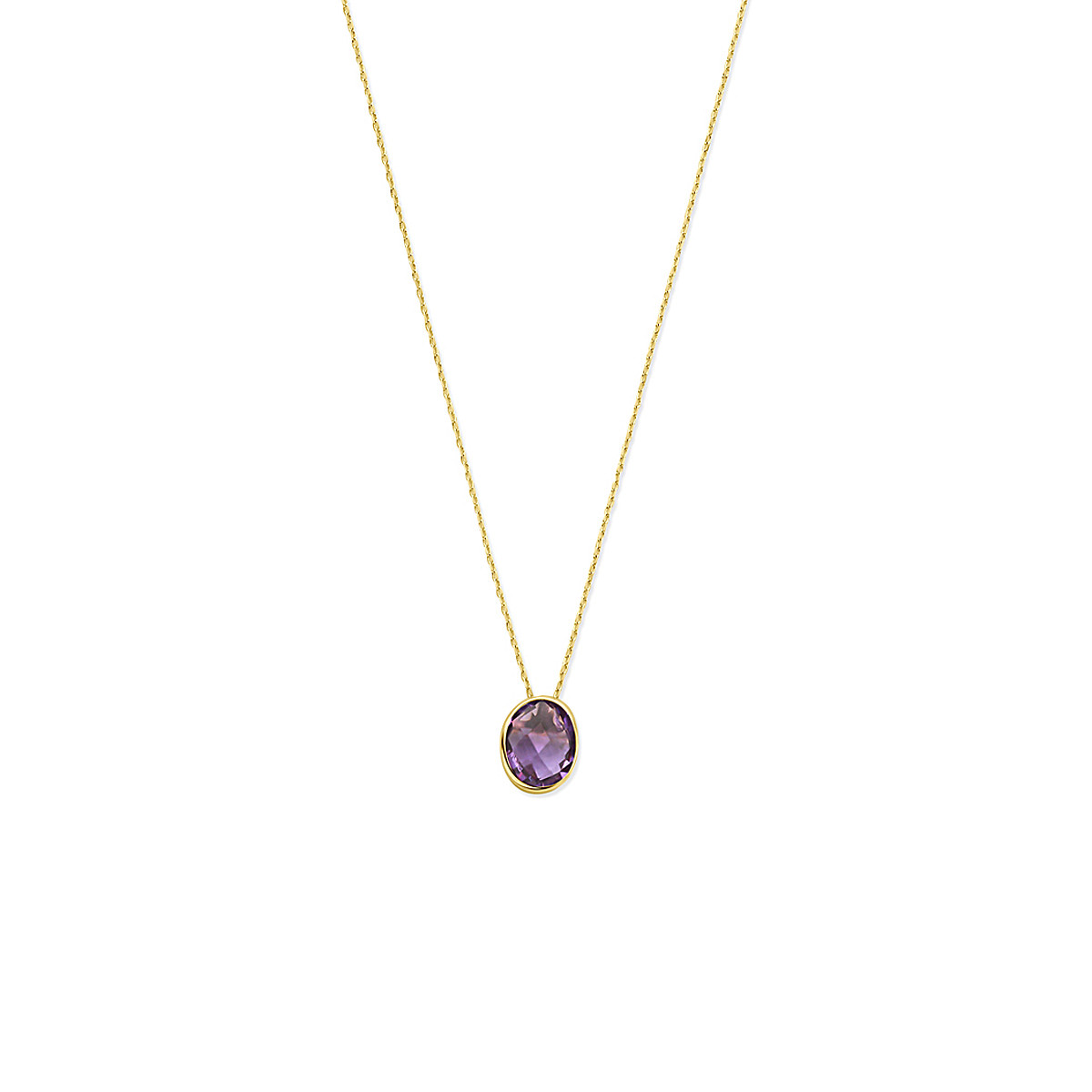 Gouden anker ketting met ovale amethist hanger  glanzend - Lengte 41-43-45 cm