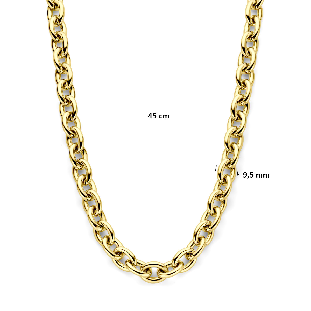 Gouden anker schakelketting 14-karaat glanzend 9.5 mm breed - Lengte 45 cm