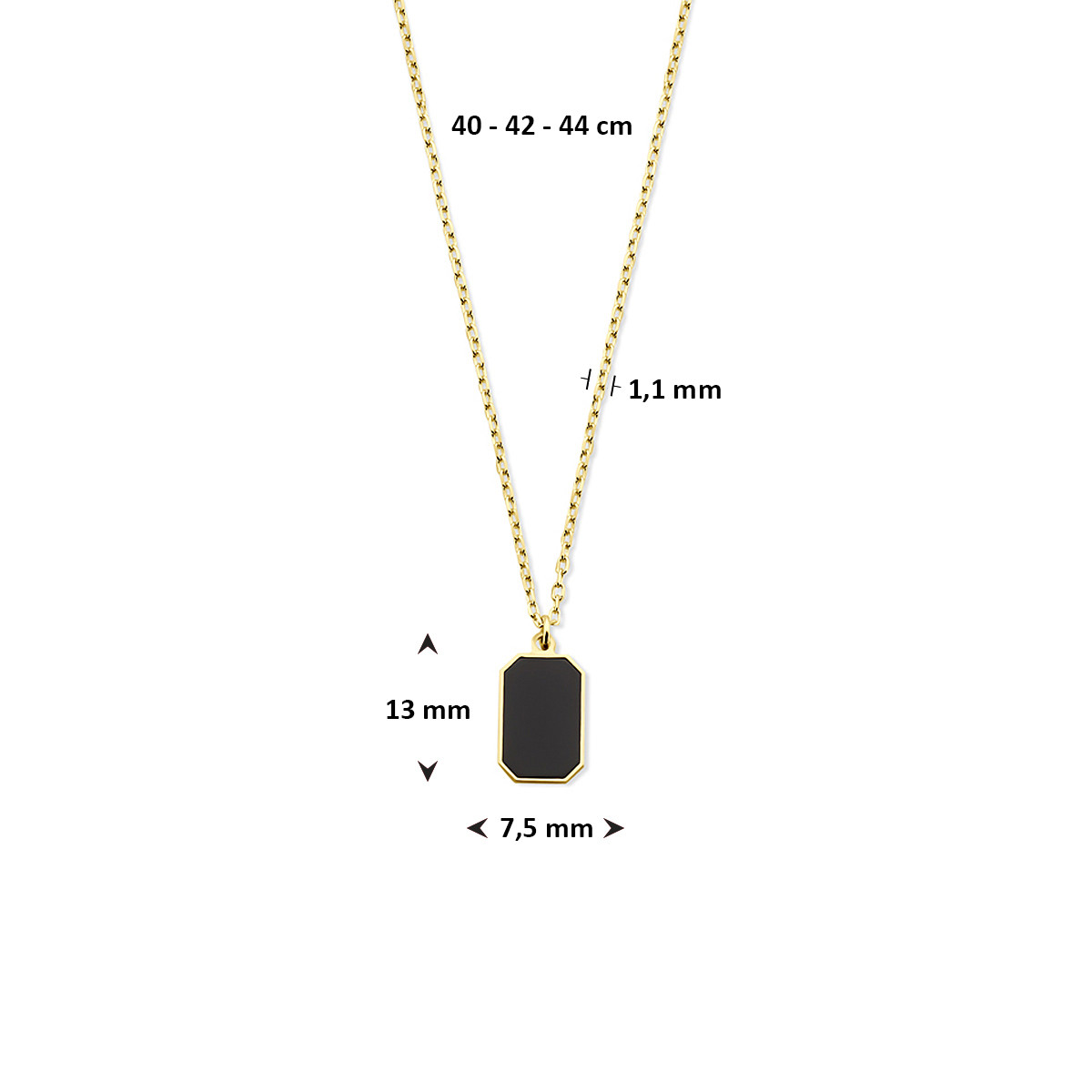 Gouden ankerketting met achthoekige onyx hanger glanzend - Lengte 40-42-44 cm