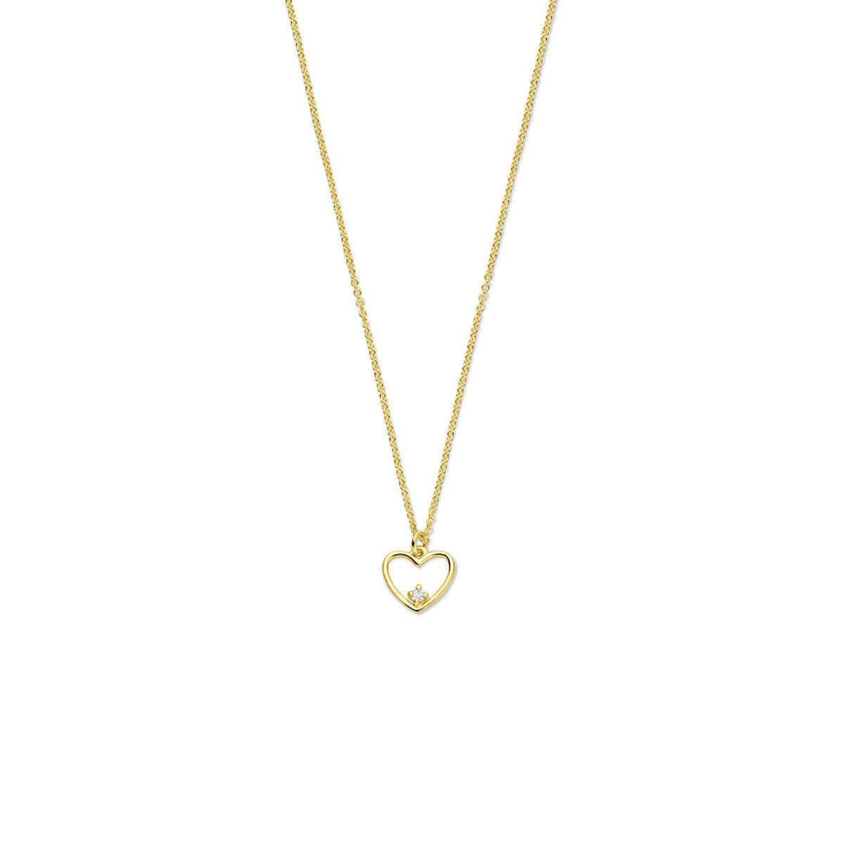 Gouden ankerketting met hartvormige hanger en diamant 0.02 crt - Lengte 40 t/m 44 cm