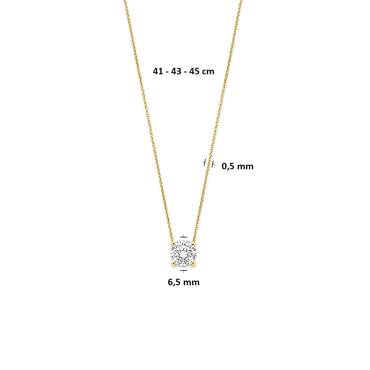 Gouden ankerketting met transparante lab grown diamant hanger 1.00 crt glanzend - Lengte 41-43-45 cm