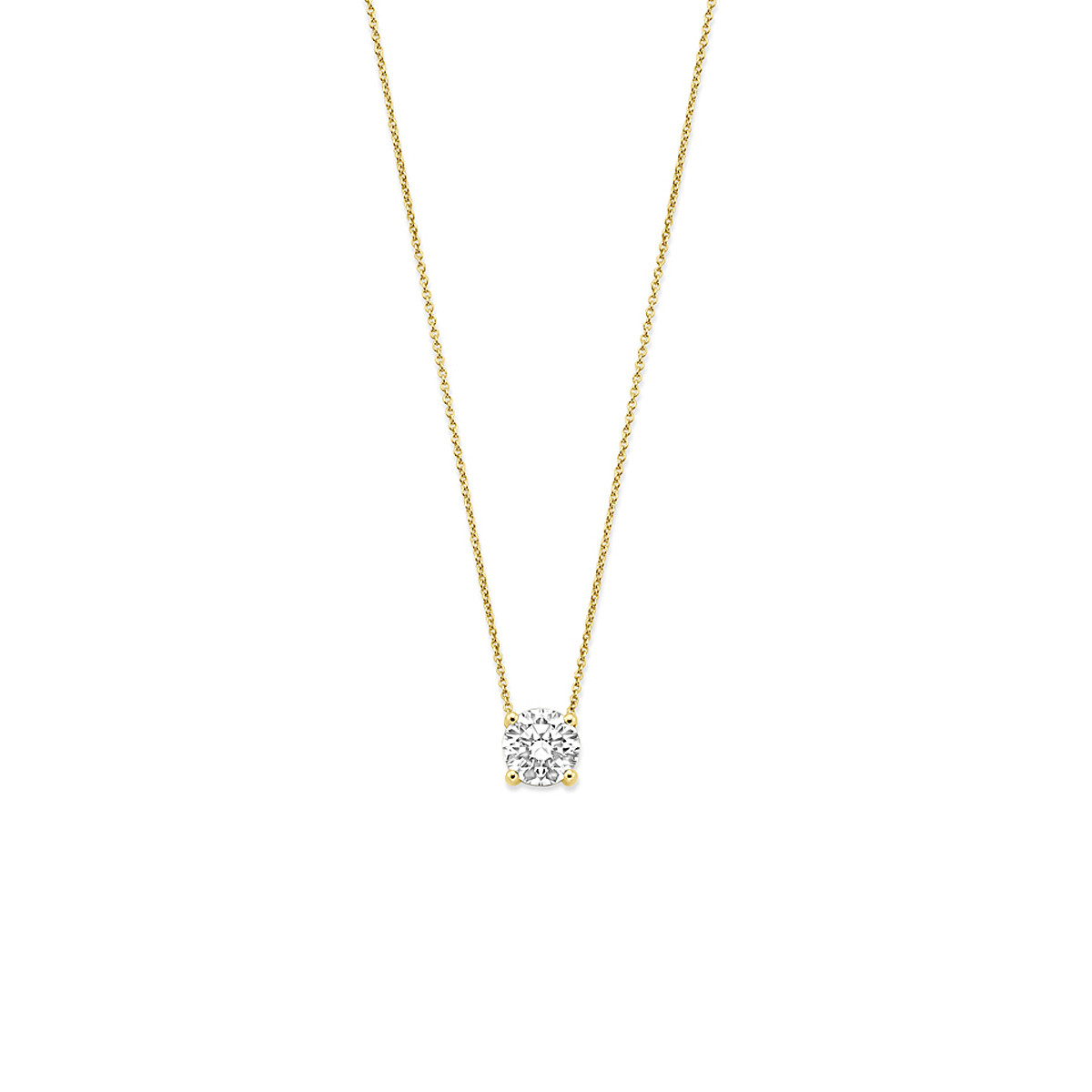 Gouden ankerketting met transparante lab grown diamant hanger 1.00 crt glanzend - Lengte 41-43-45 cm