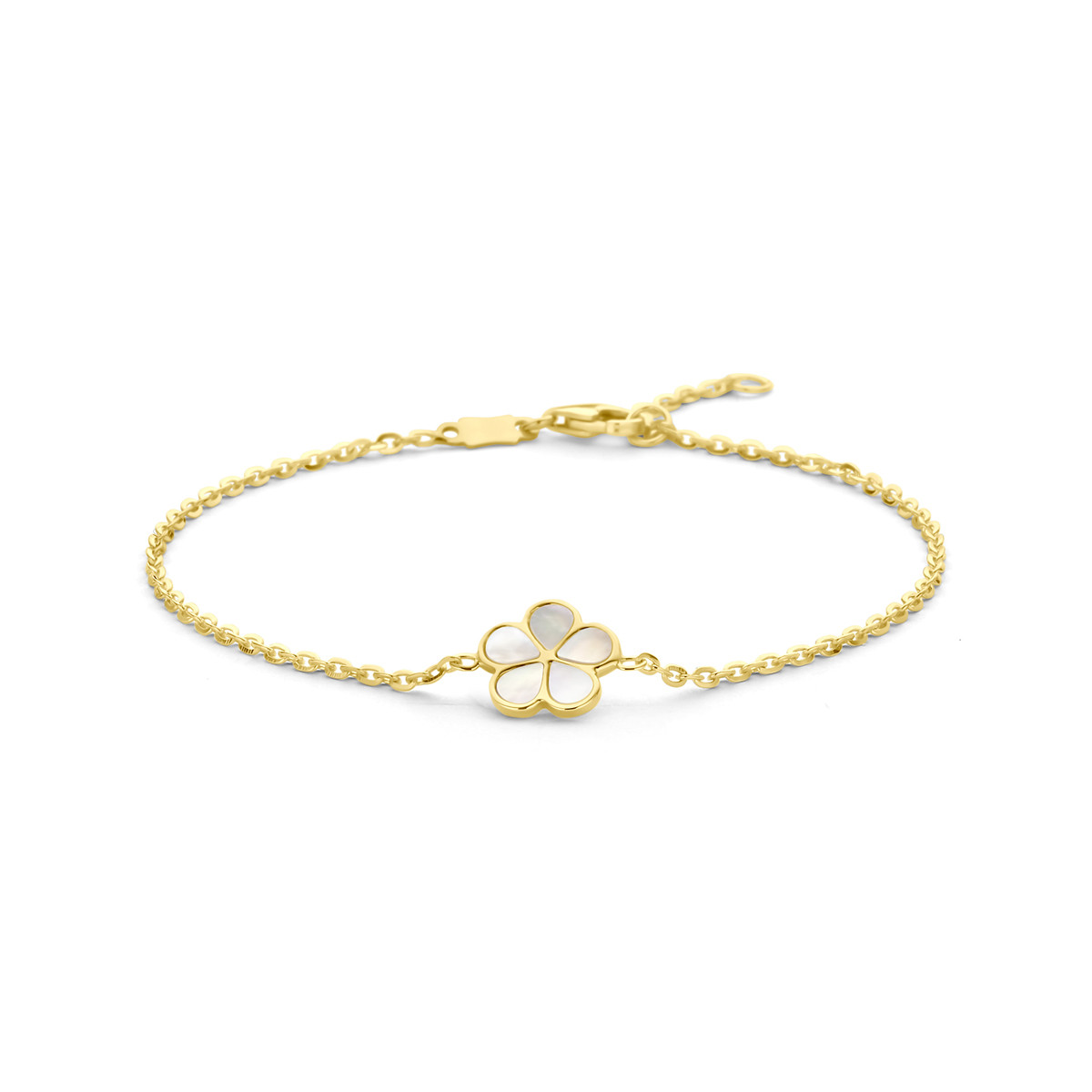 Gouden armband 14-karat met bloem van parelmoer 1.5 mm breed - Lengte 16-18 cm