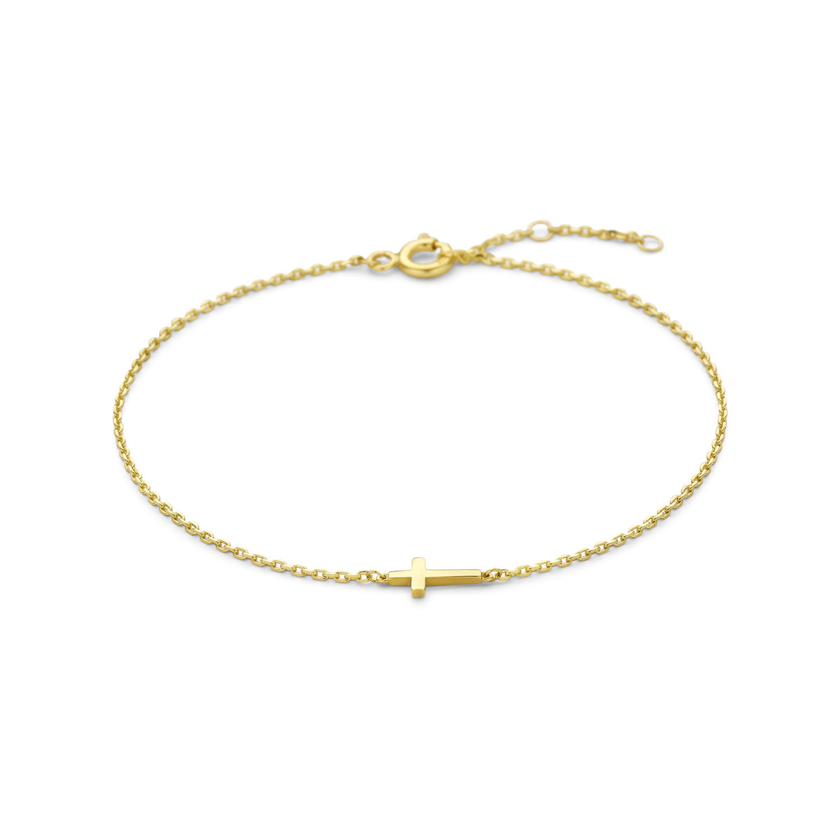 Gouden armband met 14-karaat kruisje 1 mm breed - Lengte 16.5-17.5-18.5 cm