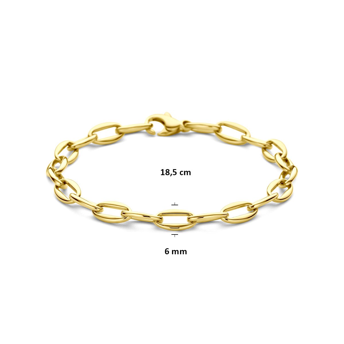 Gouden armband met 14-karaat paperclip schakels 6 mm breed - Lengte 18.5 cm