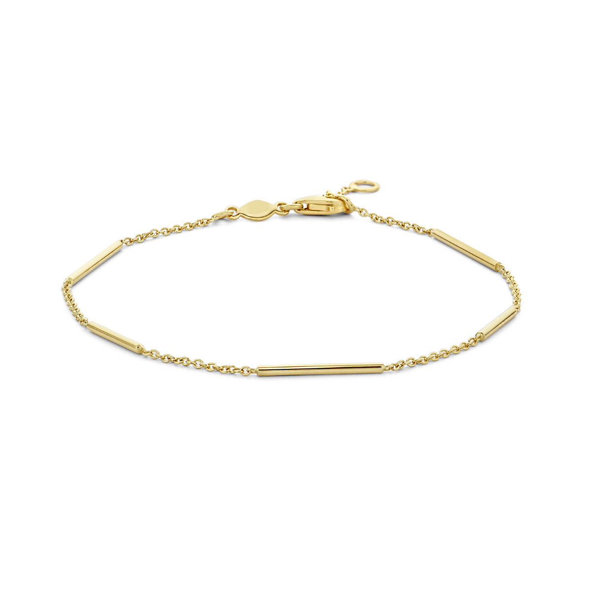 Gouden armband met fijne balkjes 1.3 mm - Lengte 18 - 19.5 cm