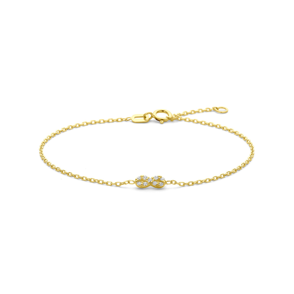 Gouden armband met infinity zirkonia hanger 14-karaat 1.1 mm breed - Lengte 16-18 cm