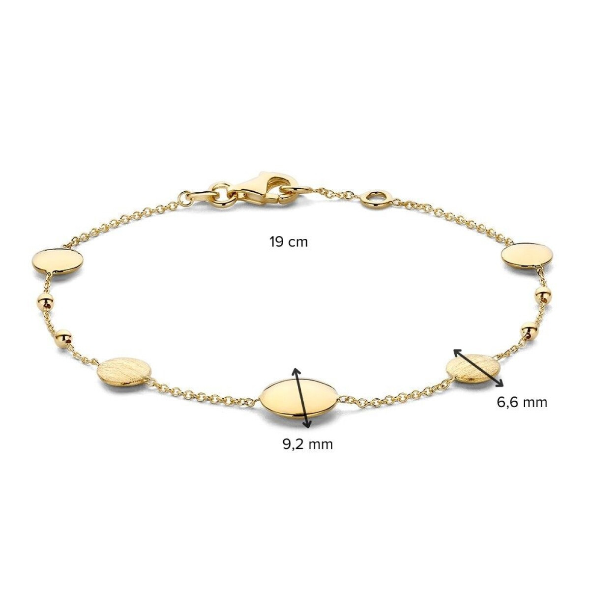 Gouden armband met matte en glanzende rondjes 14-karaat - Lengte 19 cm