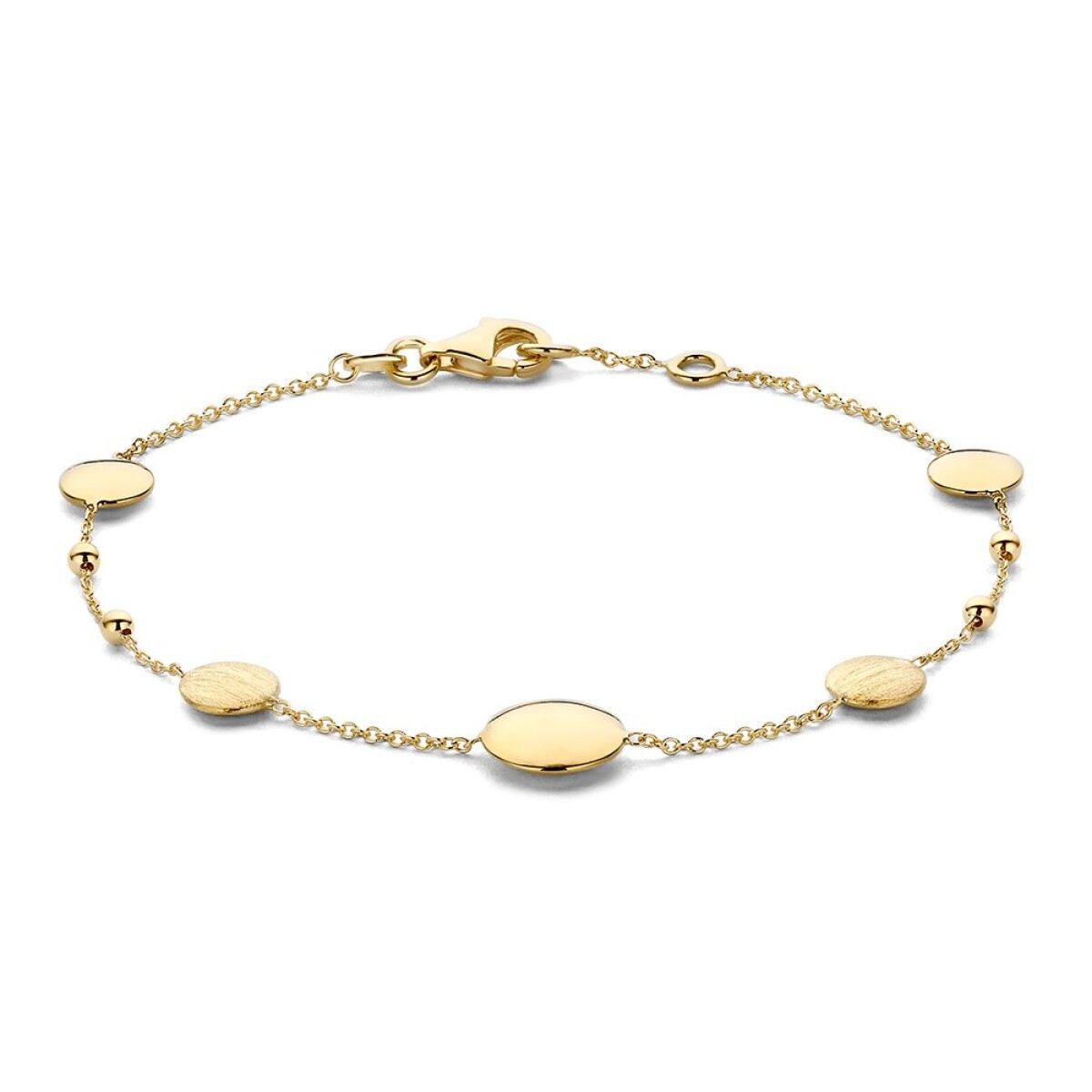 Gouden armband met matte en glanzende rondjes 14-karaat - Lengte 19 cm
