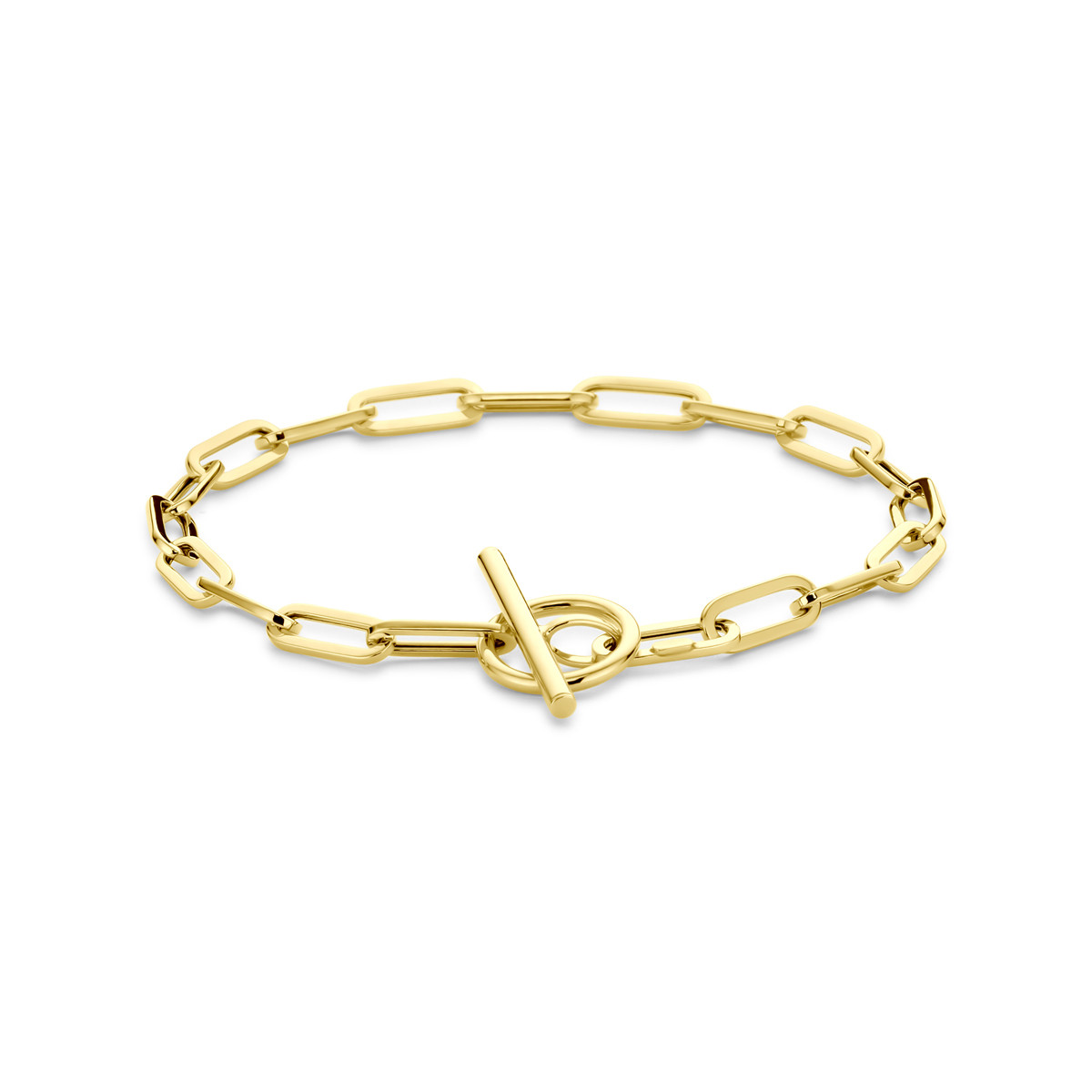 Gouden armband met paperclip schakels en kapittelsluiting 4 mm breed - Lengte 18 cm