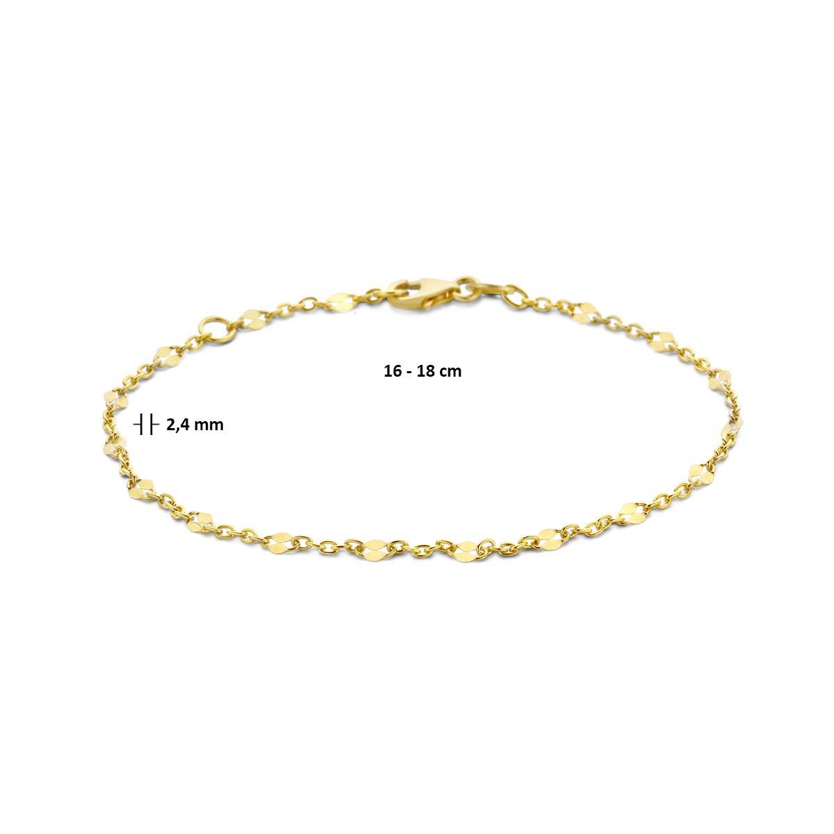 Gouden armband met plaatjes 2.4 mm - Lengte 16-18 cm