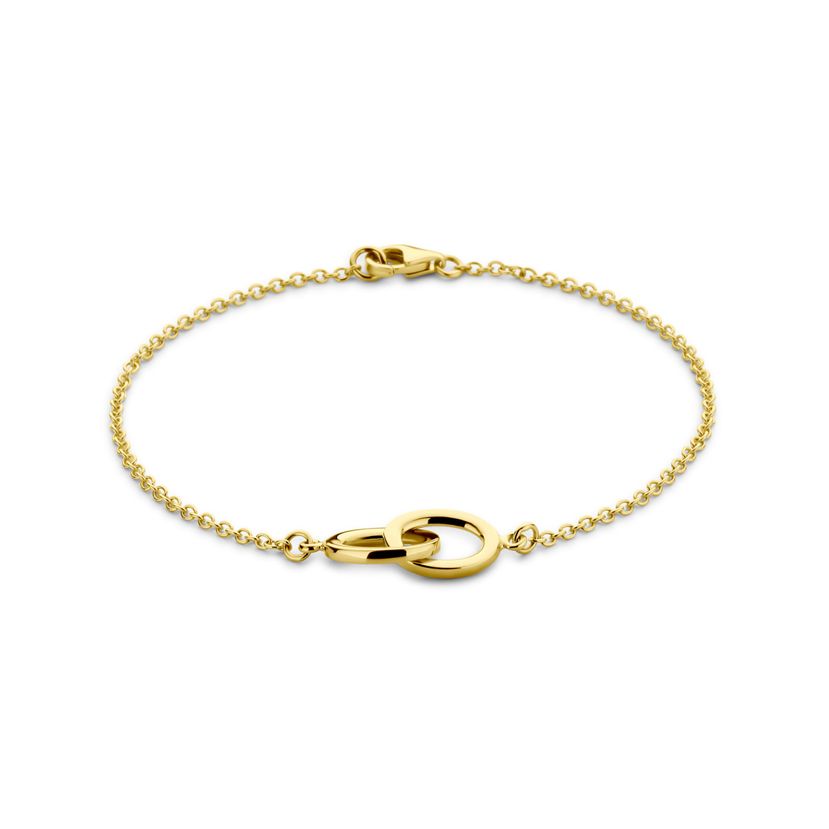 Gouden armband met twee in elkaar verweven cirkels - Lengte 19 cm