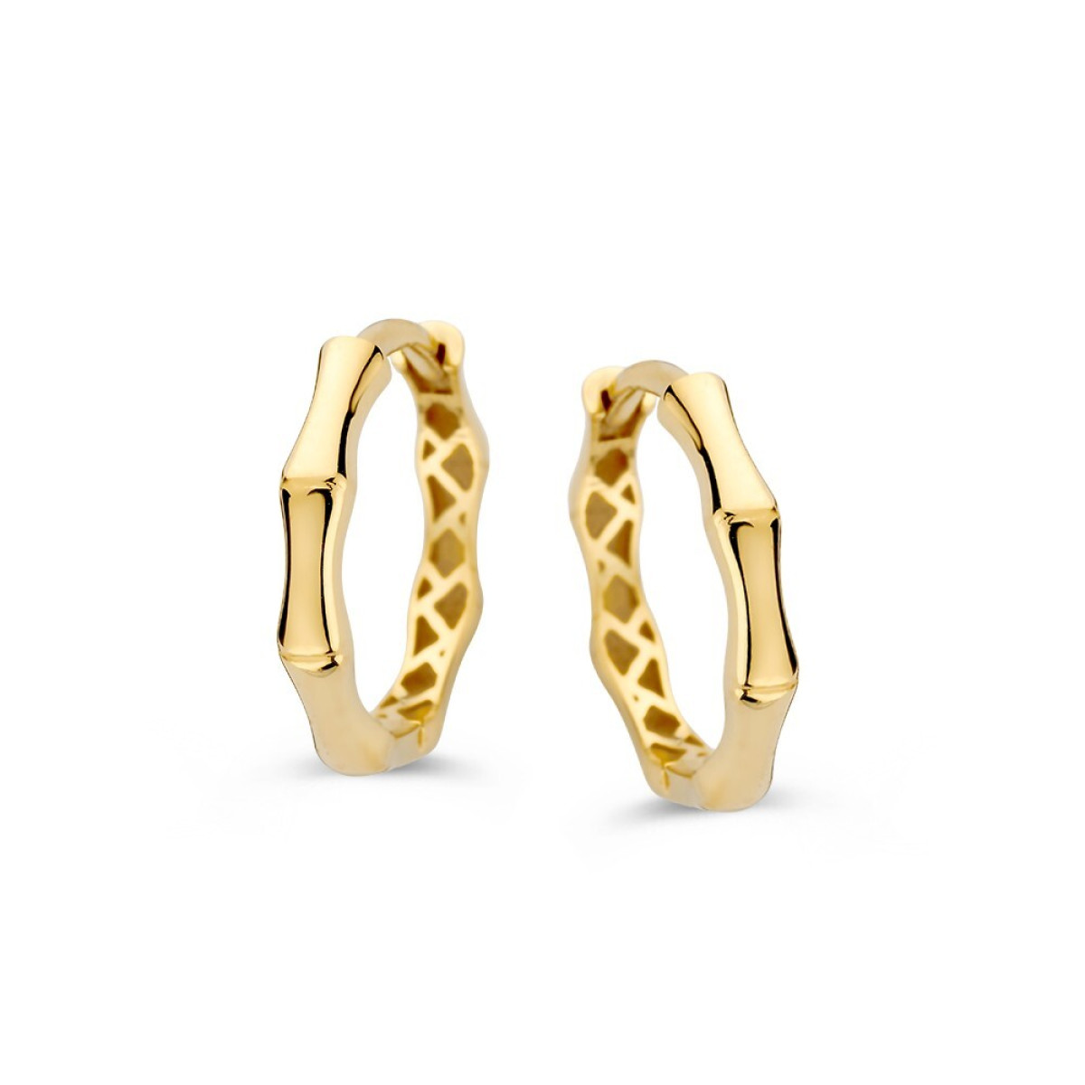 Gouden bamboe oorringen met glanzende afwerking - Diameter 13 mm
