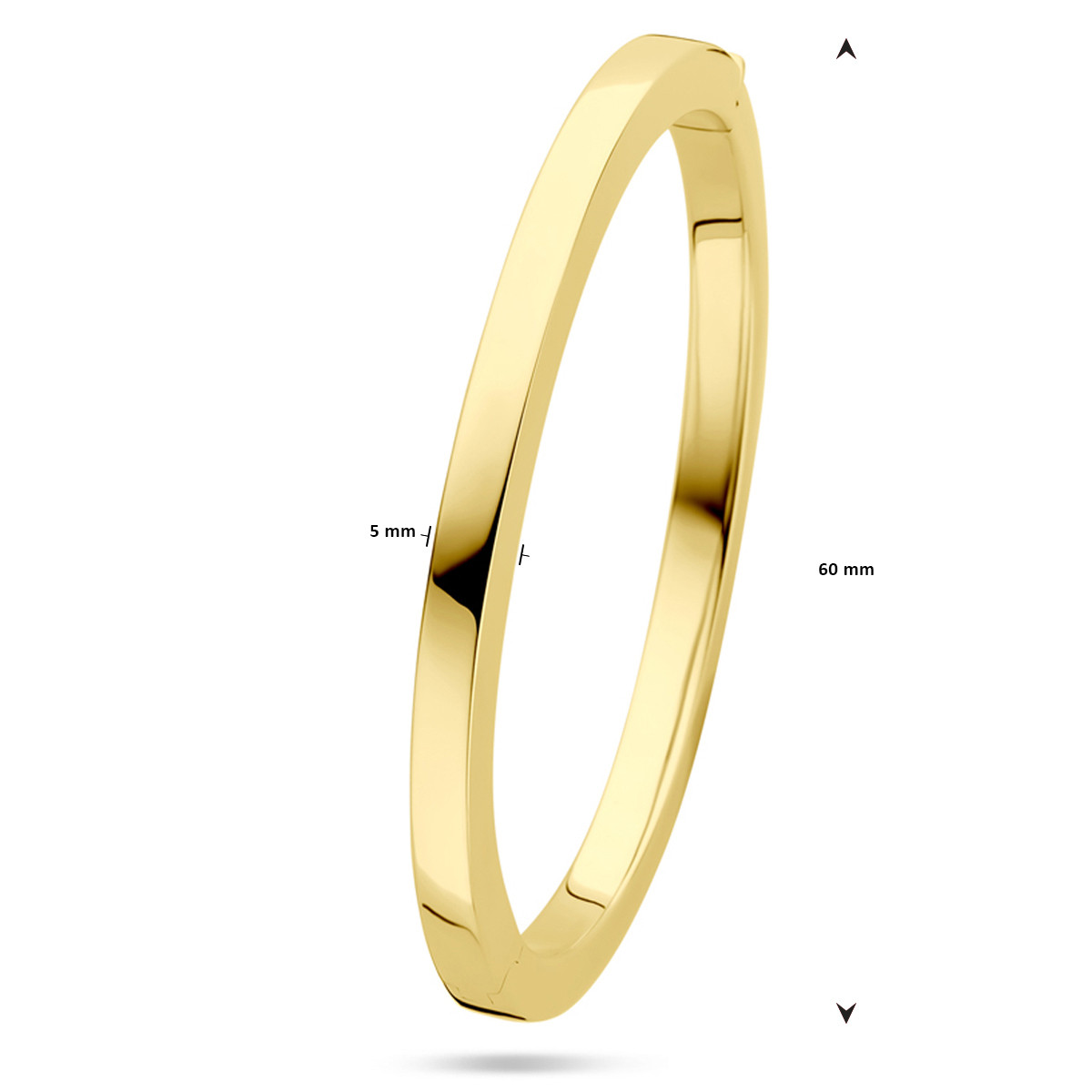 Gouden bangle 14-karaat glanzend afgewerkt 5 mm breed - Diameter 60 mm