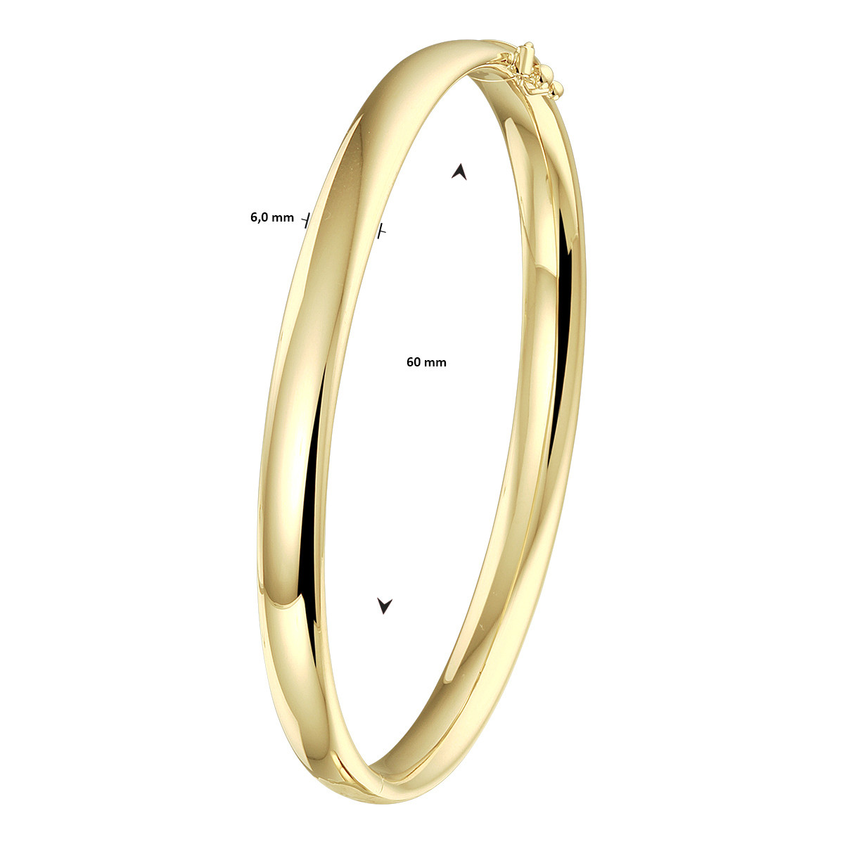 Gouden bangle glanzend 14-karaat 6 mm breed - Diameter 60 mm