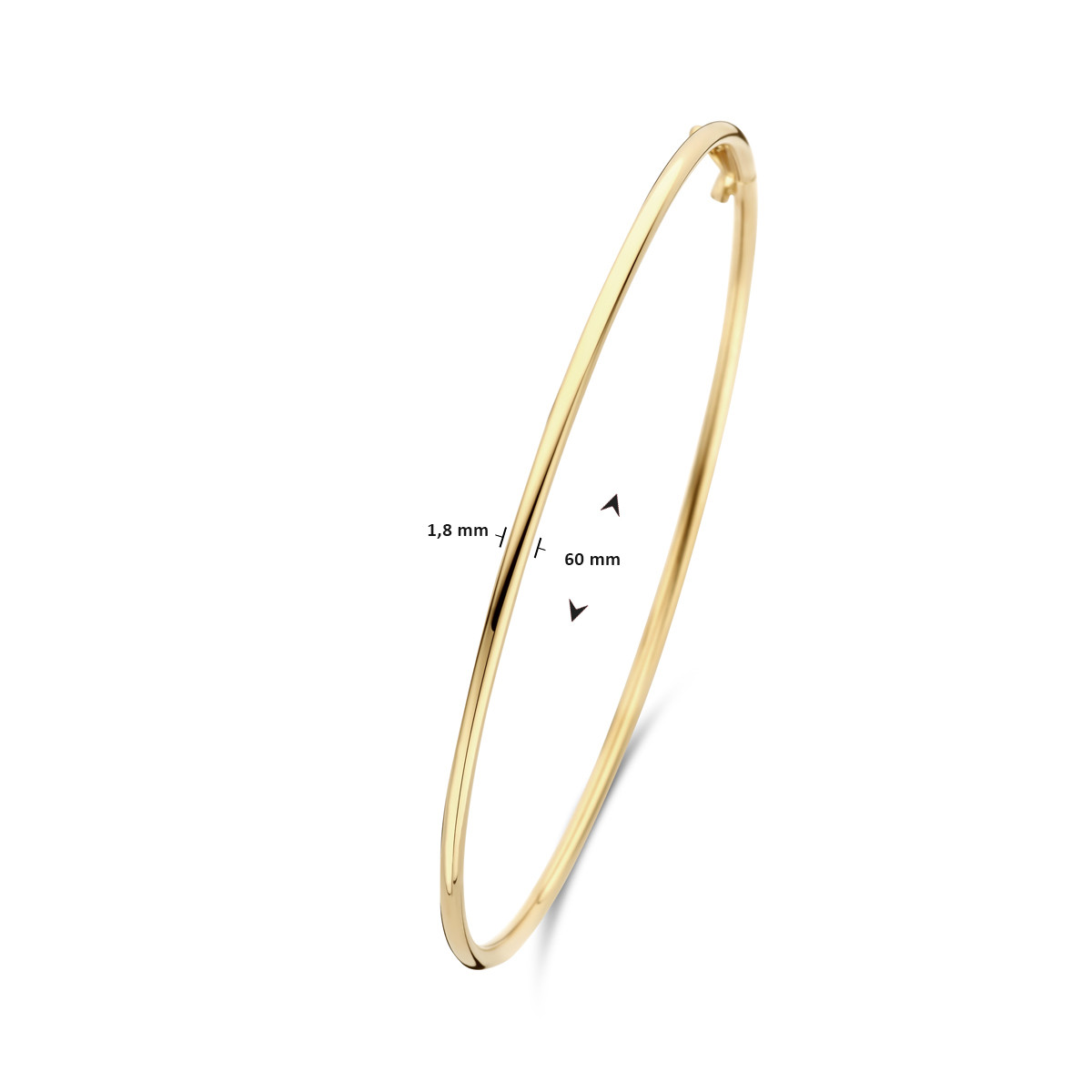 Gouden bangle met dopsluiting en ronde buis 1.8 mm - Diameter 60 mm