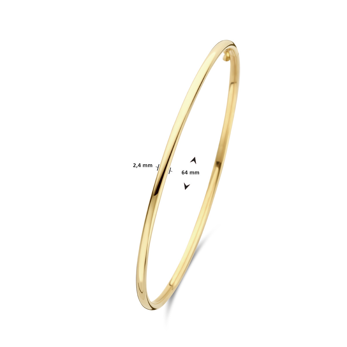 Gouden bangle met dopsluiting en ronde buis 2.4 mm - Diameter 60 mm