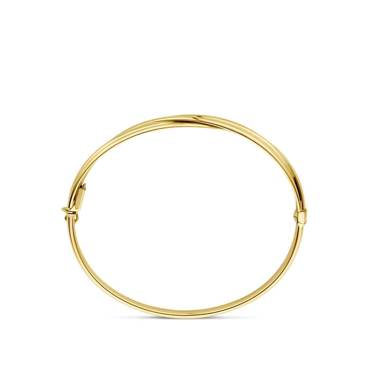 Gouden bangle met gekruiste en gestreepte bewerking 9 mm breed - Diameter 60