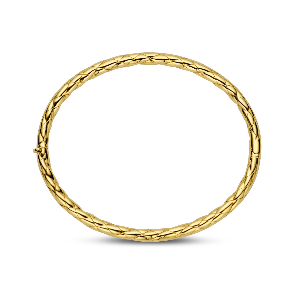 Gouden bangle met ronde buis en gestreepte bewerking 4 mm breed - Diameter 60 mm