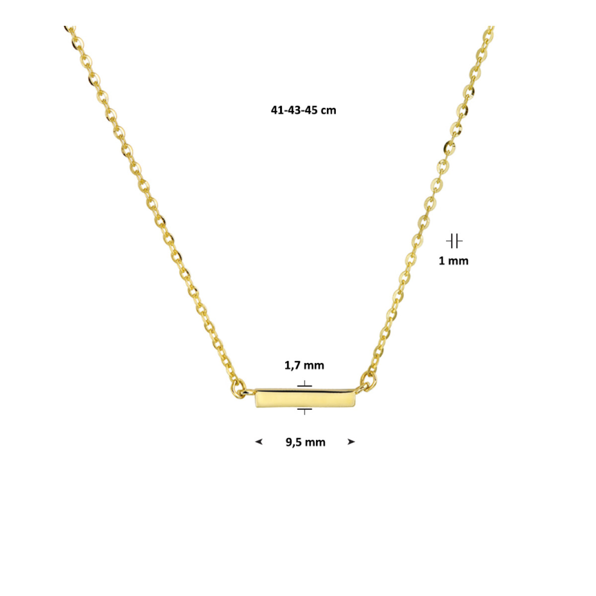 Gouden bar ketting 9.5 mm