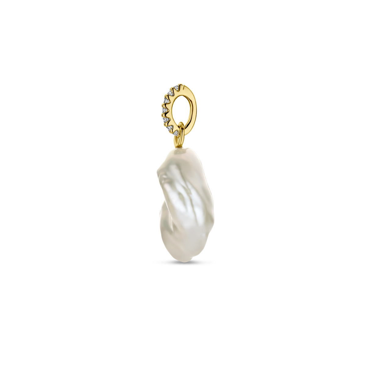 Gouden barokke parel hanger met zoetwaterparel en diamant 0.04 crt - 12 mm x 22.5 mm