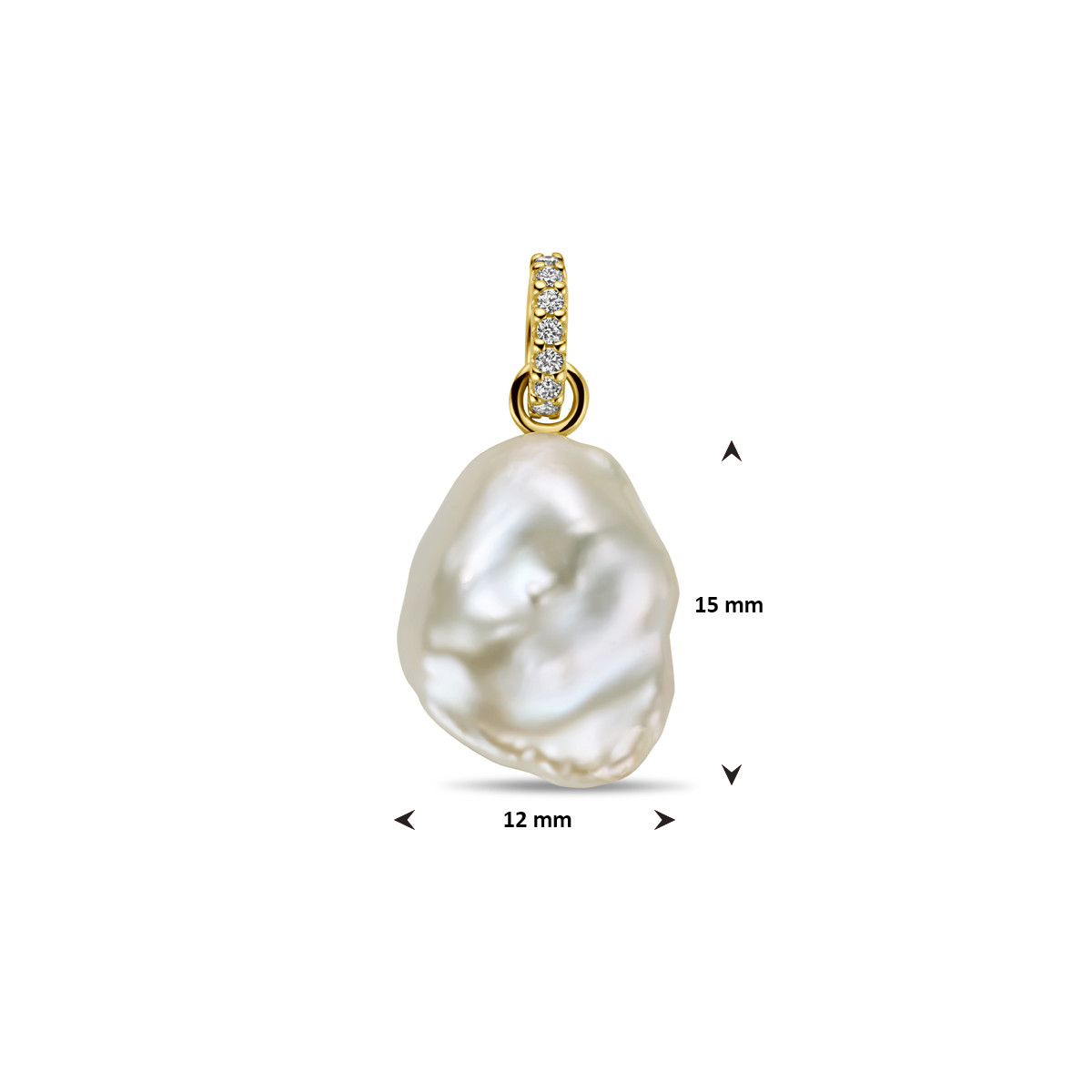 Gouden barokke parel hanger met zoetwaterparel en diamant 0.04 crt - 12 mm x 22.5 mm